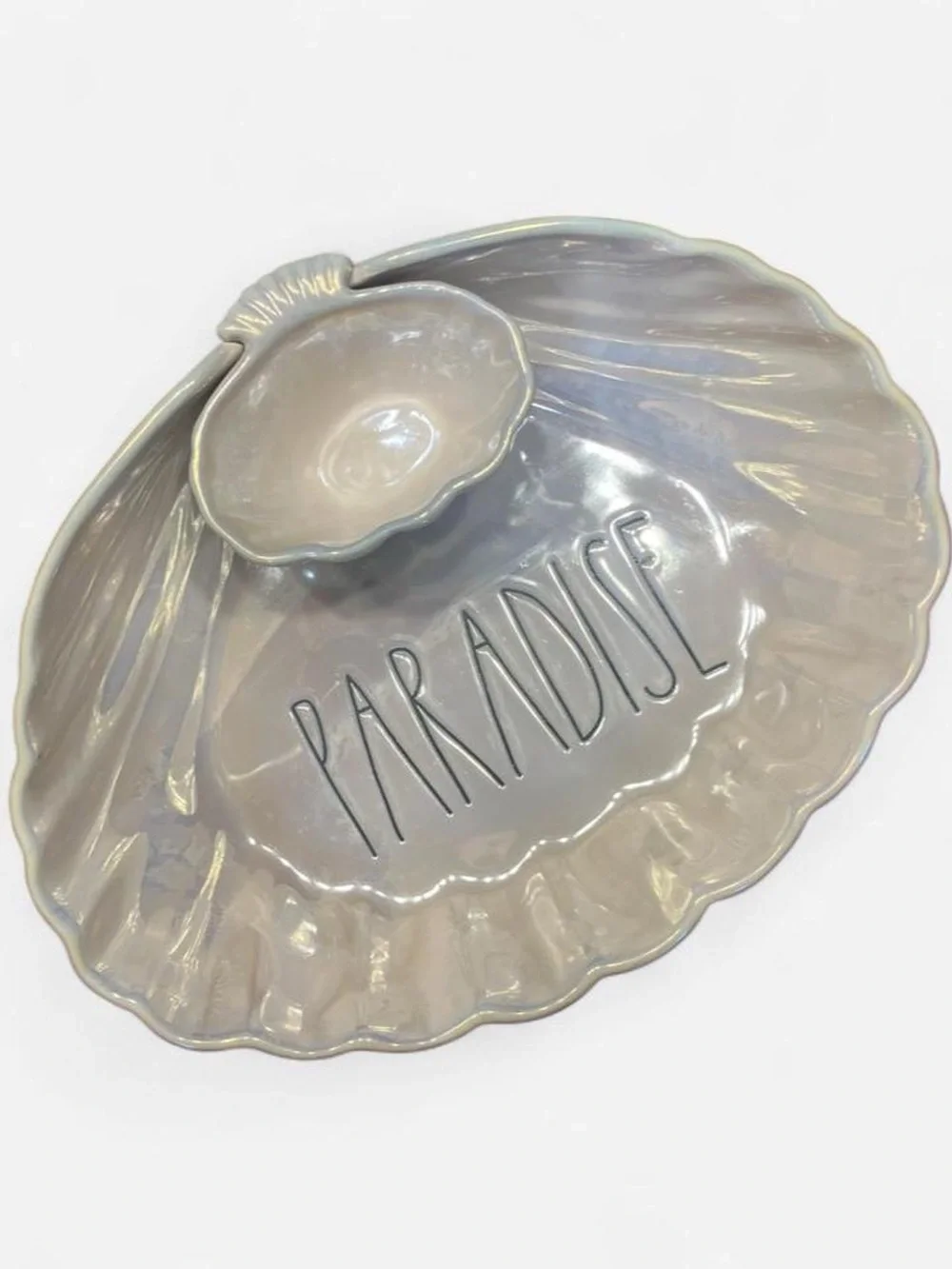 Paradise Ceramic Shell Serving Platter with Dip Bowl - Cream
